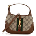 GG Supreme Monogram Azalea Calfskin Web Mini Jackie 1961 Hobo Beige Ebony Brown Sugar