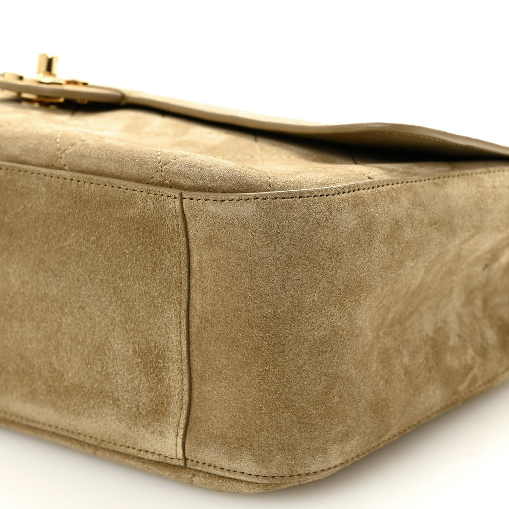 Suede Calfskin Small Souplissimo Maxi Flap Dark Beige