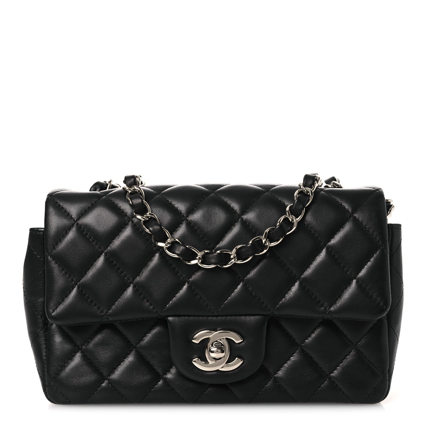 Lambskin Quilted Mini Rectangular Flap Black