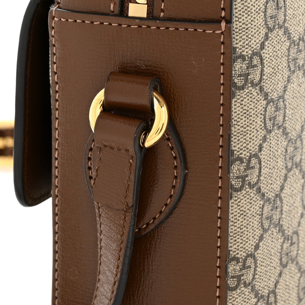 GG Supreme Monogram Small Horsebit 1955 Shoulder Bag Beige Brown Sugar