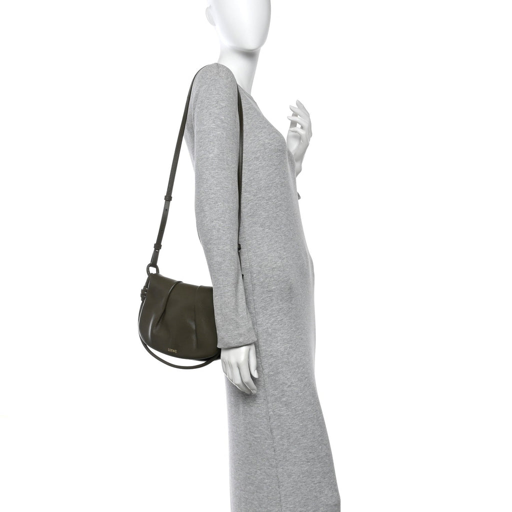 Shiny Nappa Calfskin Paseo Satchel Dark Khaki