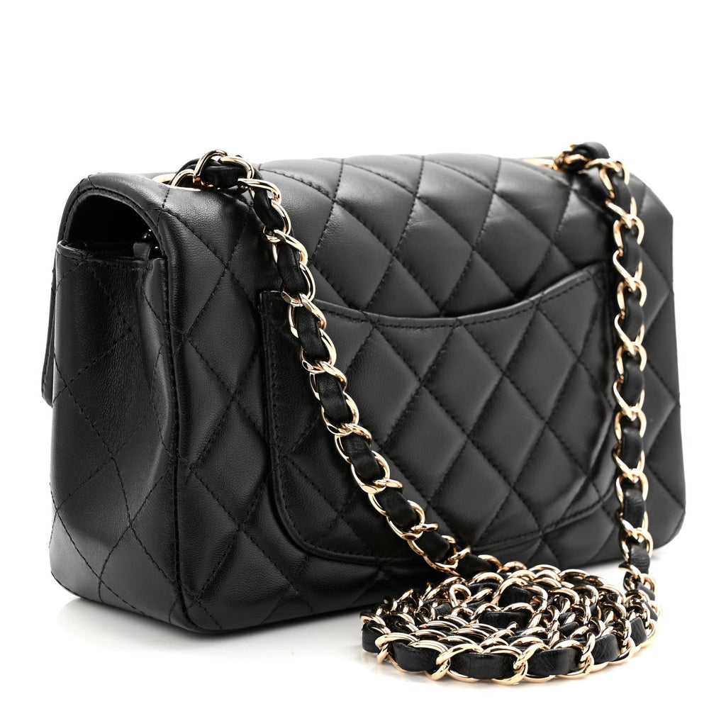 Lambskin Quilted Mini Rectangular Flap Black