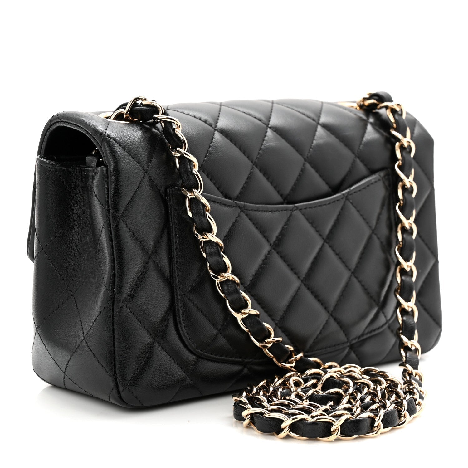 Lambskin Quilted Mini Rectangular Flap Black