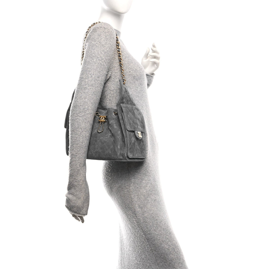 Suede Quilted Small Chanel 25 Handbag Blue