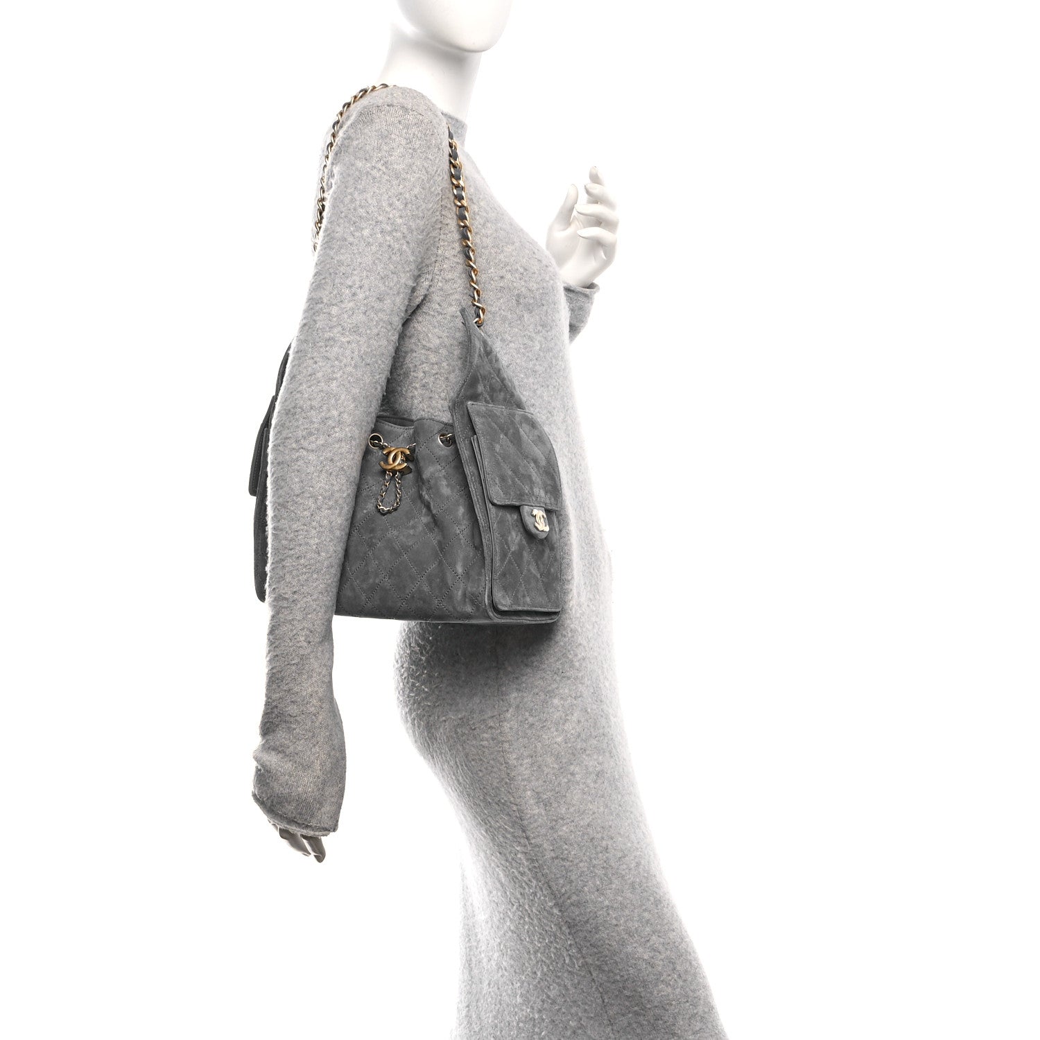 Suede Quilted Small Chanel 25 Handbag Blue