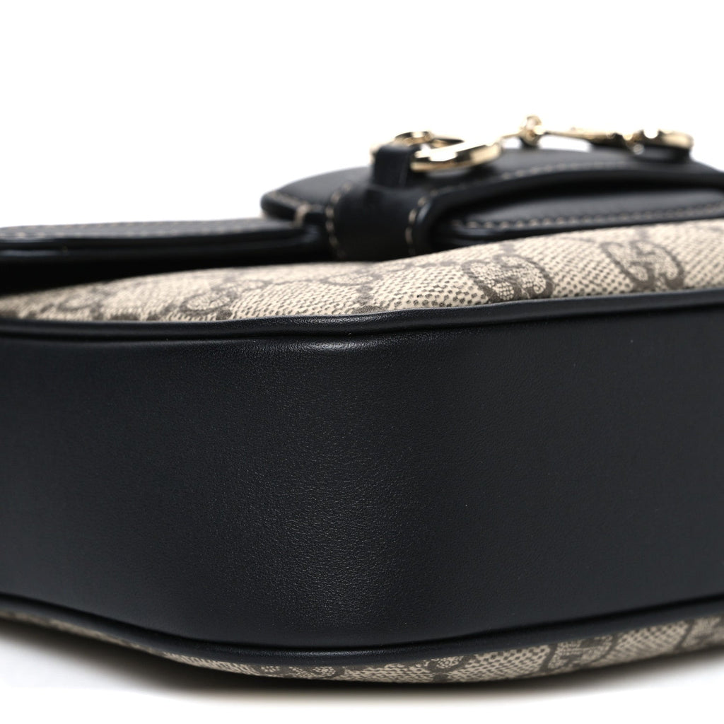 GG Supreme Monogram Horsebit 1955 Soft Small Shoulder Bag Beige Black