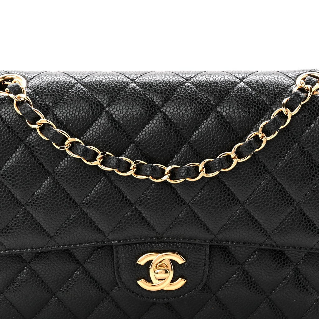 Caviar Quilted Medium Double Flap Black