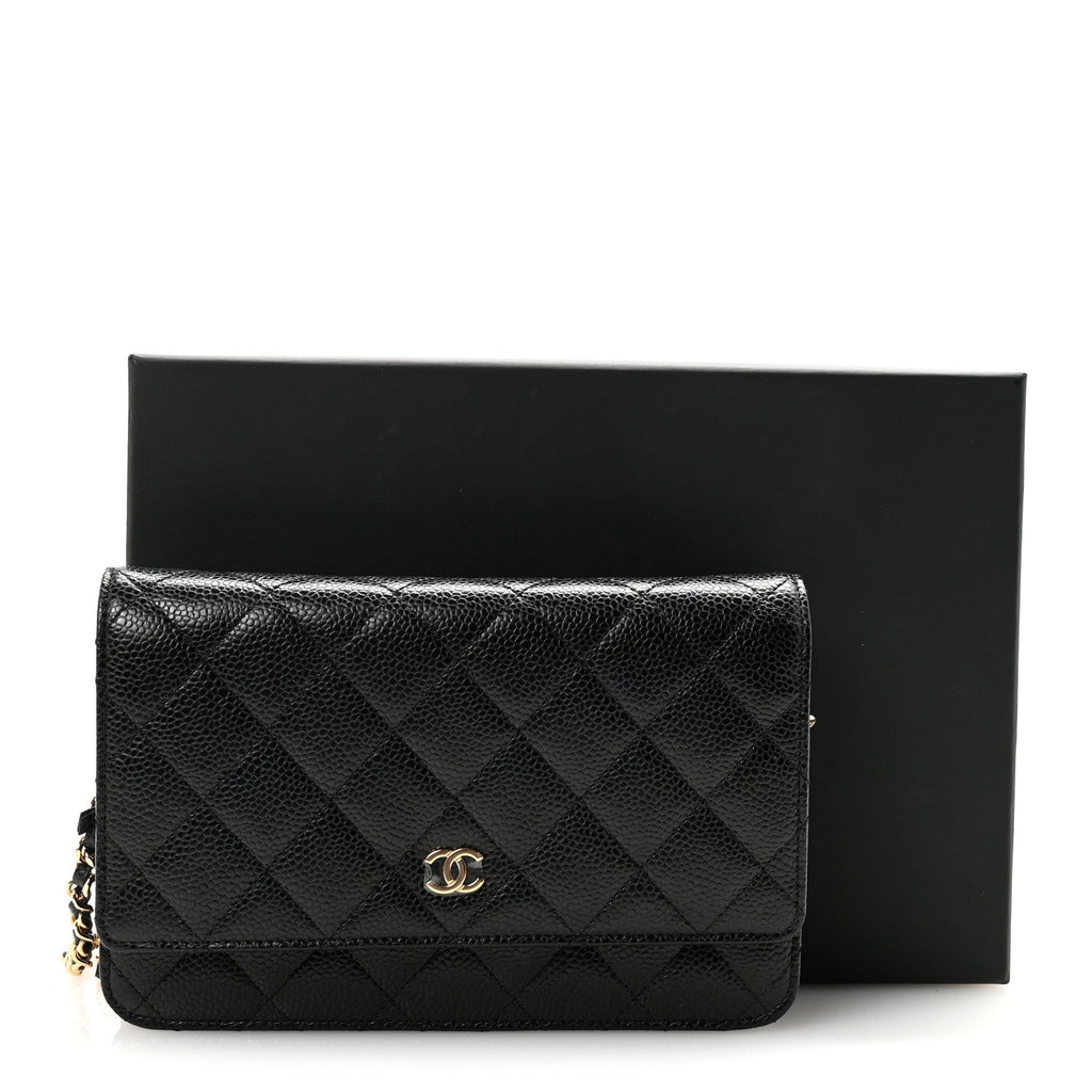 Caviar Quilted Wallet on Chain WOC Black