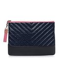 Aged Calfskin Chevron Quilted Medium Gabrielle Cosmetic Case Dark Pink Navy Charcoal
