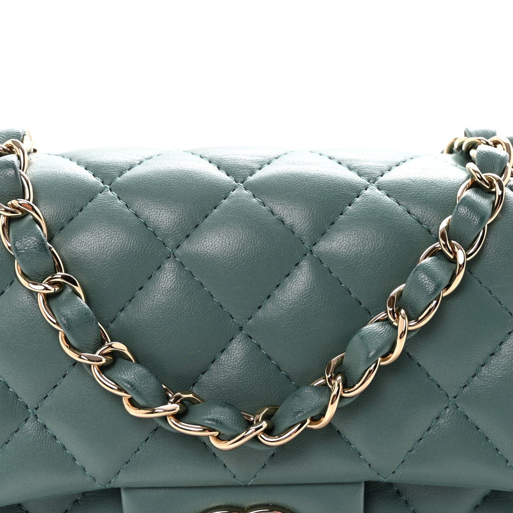 Lambskin Quilted Mini Rectangular Flap Green