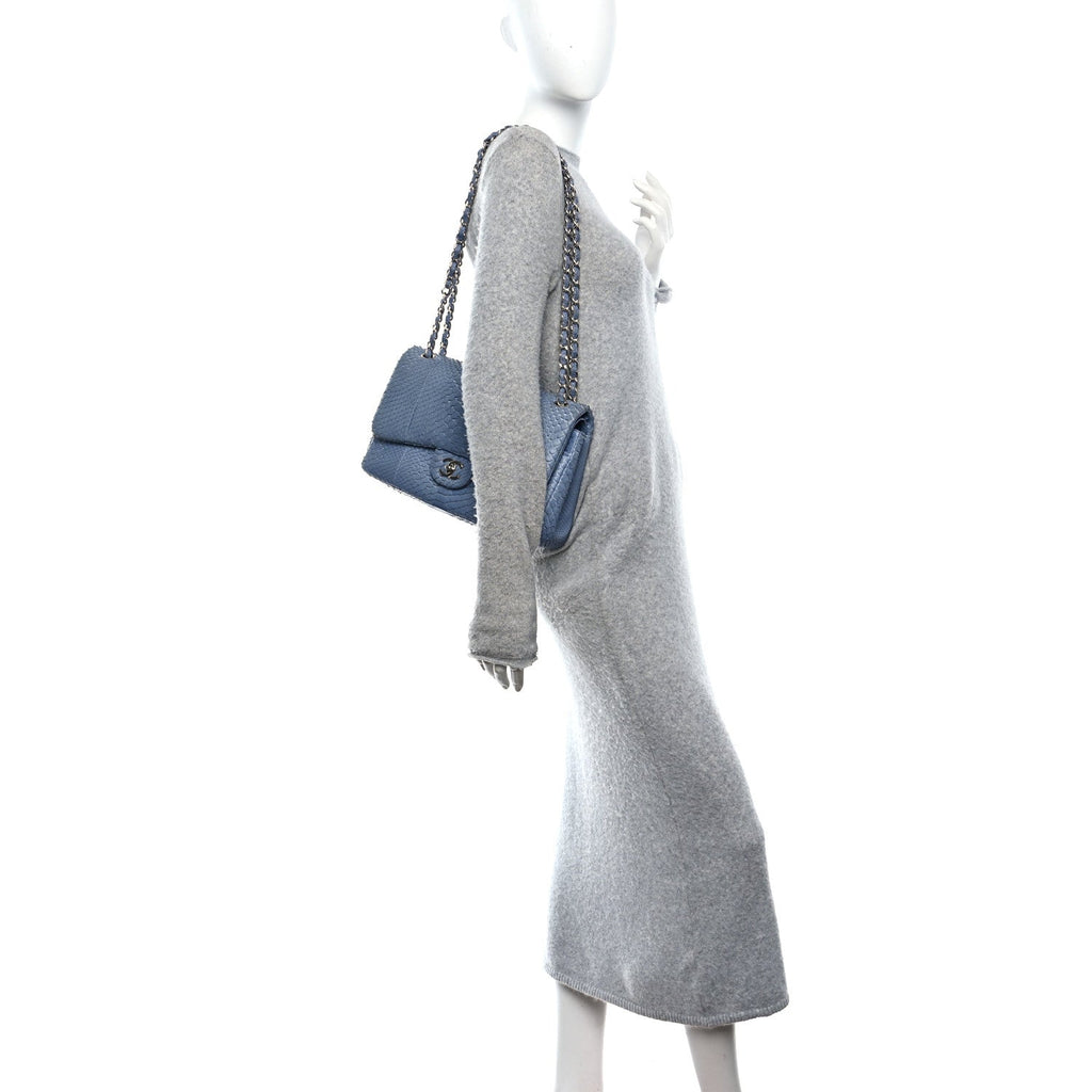 Snakeskin Jumbo Double Flap Light Blue