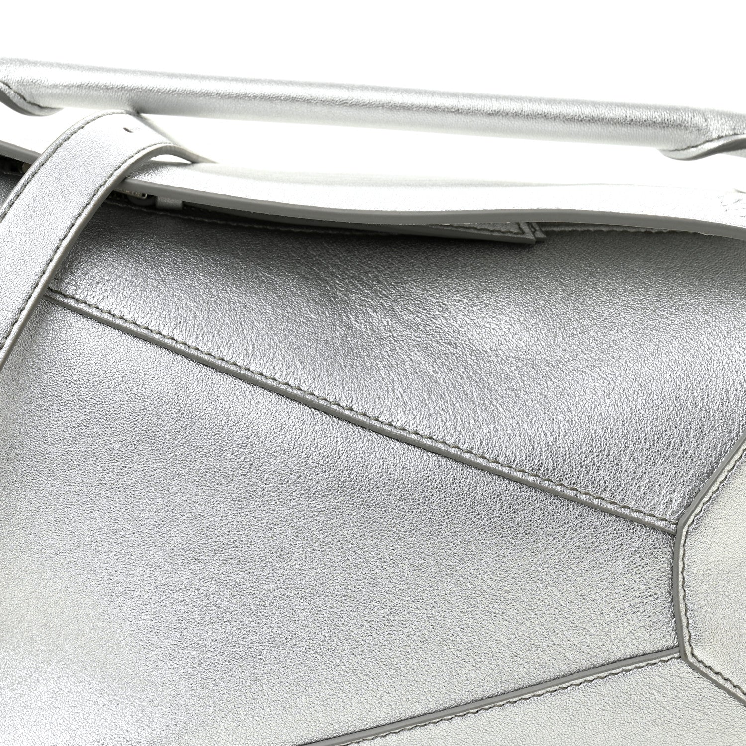 Laminated Lambskin Small Puzzle Edge Bag Silver