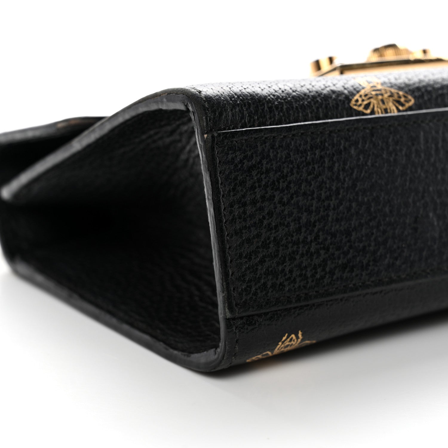 Grained Calfskin Bee Star Small Padlock Shoulder Bag Black
