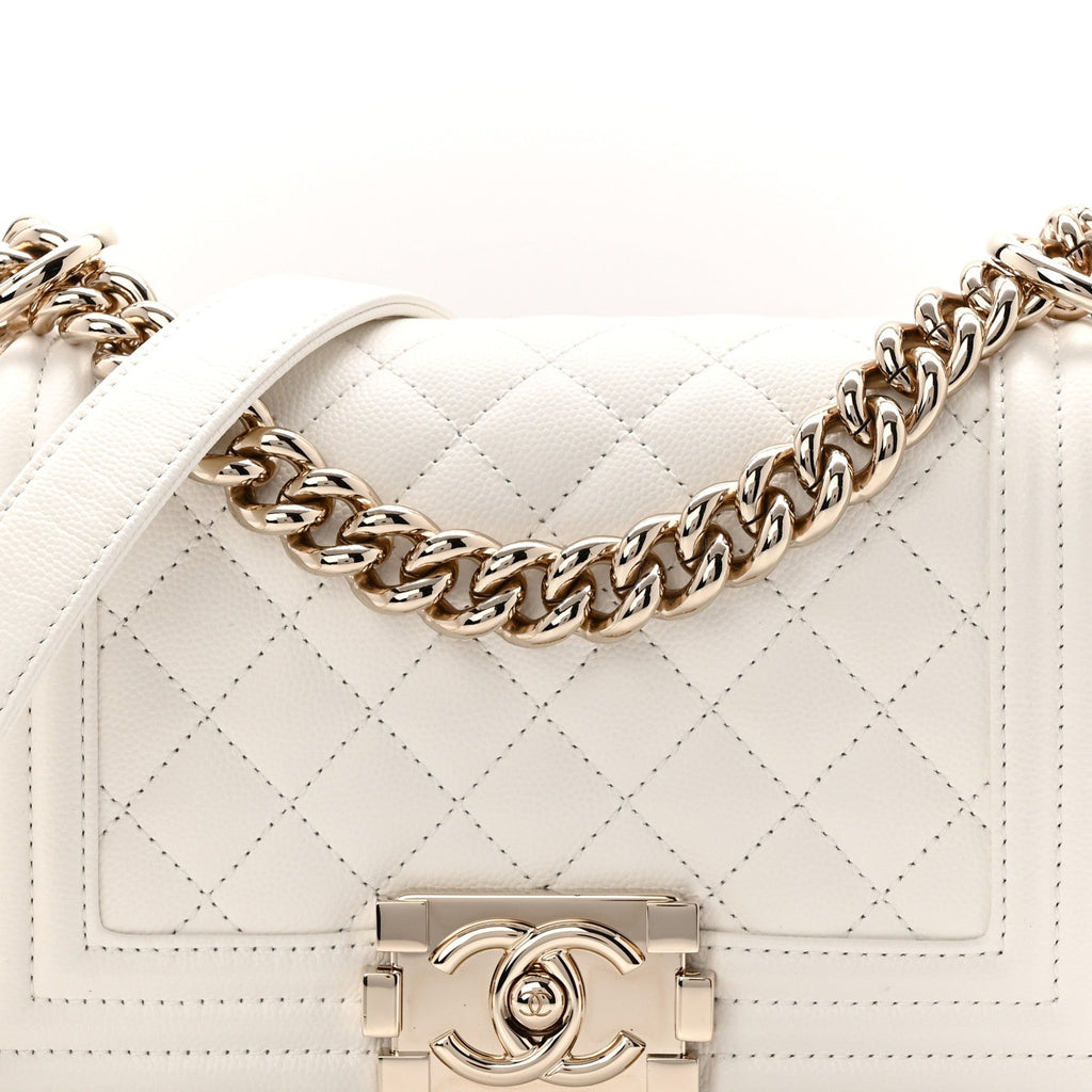 Caviar Quilted Small Boy Flap White