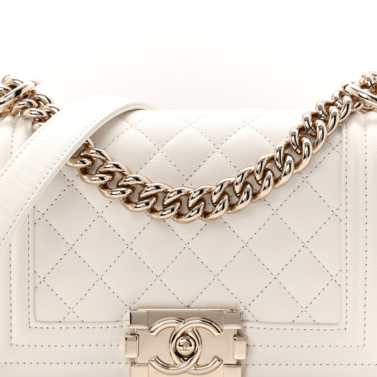 Caviar Quilted Small Boy Flap White