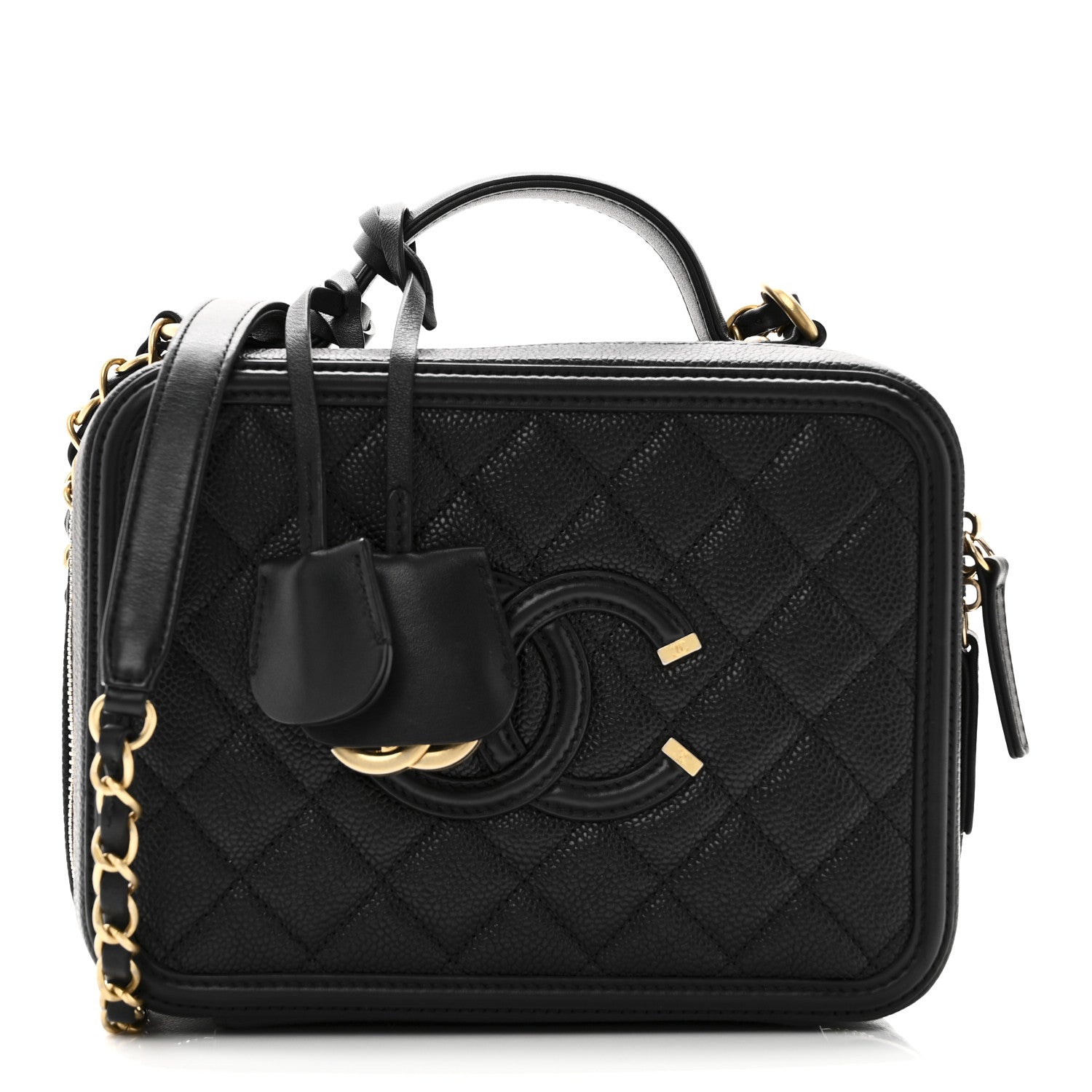 Caviar Quilted Medium CC Filigree Vanity Case Black