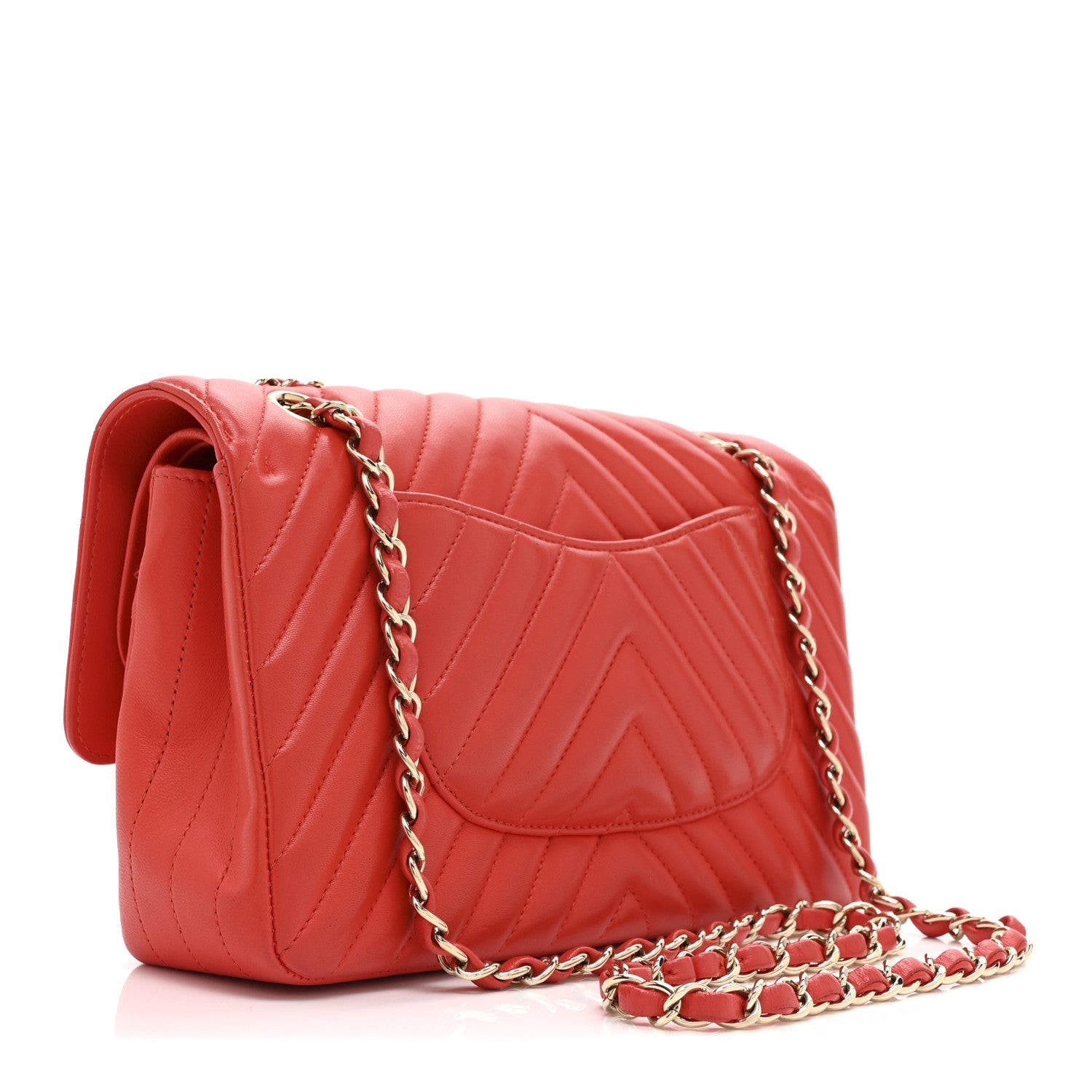 Lambskin Chevron Quilted Medium Double Flap Red