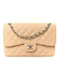 Caviar Quilted Jumbo Double Flap Beige Clair