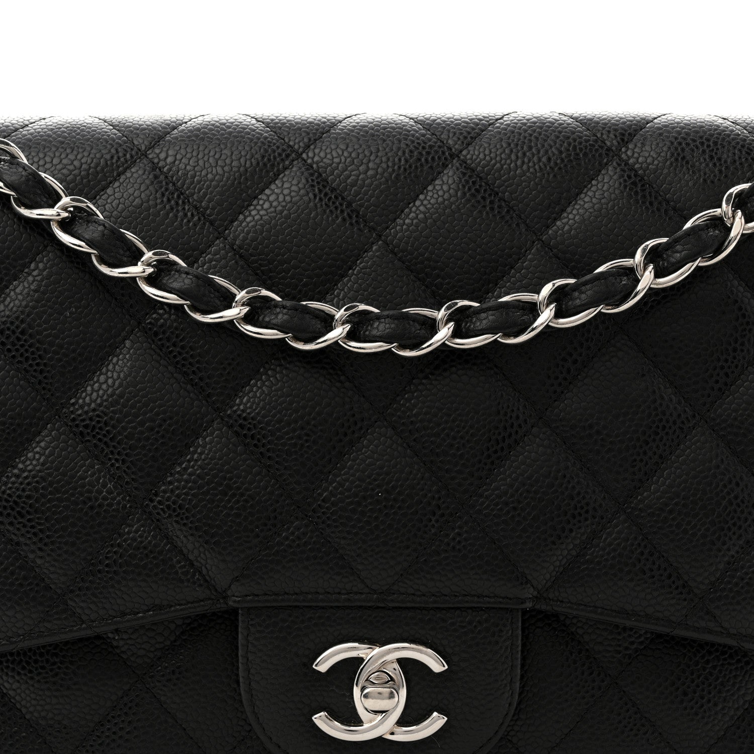 Caviar Quilted Jumbo Double Flap Black