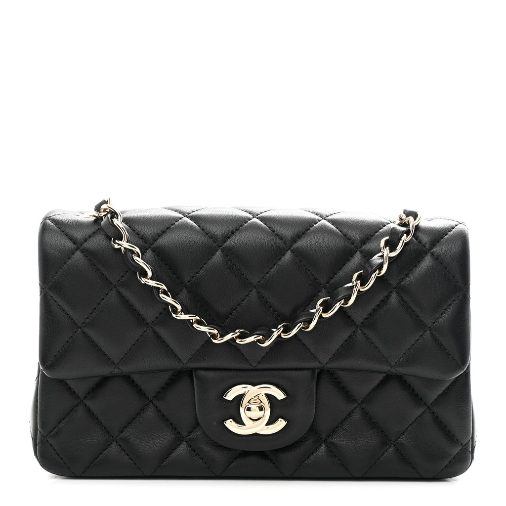 Lambskin Quilted Mini Rectangular Flap Black