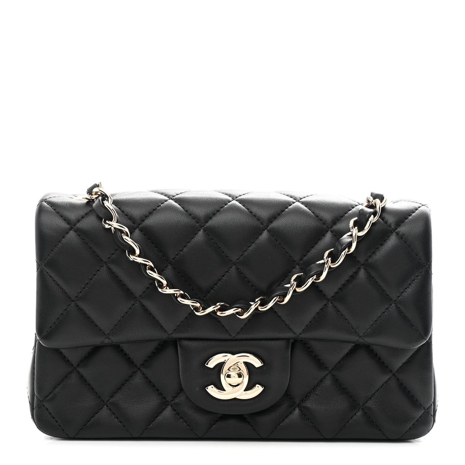 Lambskin Quilted Mini Rectangular Flap Black