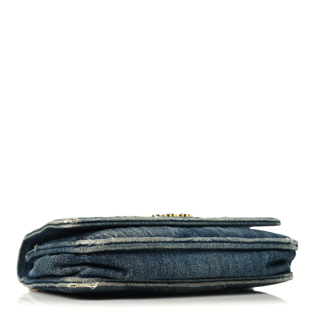 Denim Quilted Chanel 19 Wallet On Chain WOC Blue