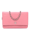 Lambskin Camellia Embossed Wallet on Chain WOC Pink