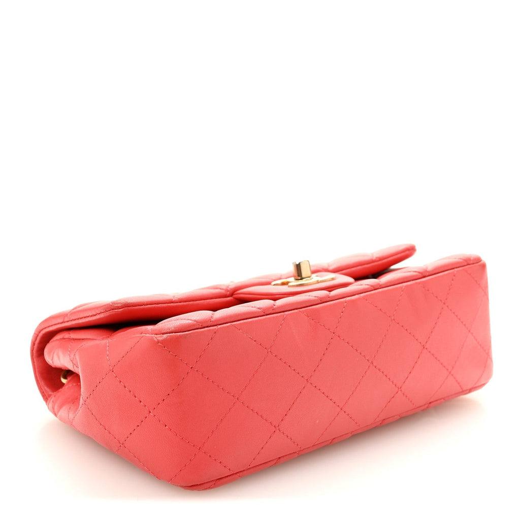 Lambskin Quilted Mini Rectangular Flap Red