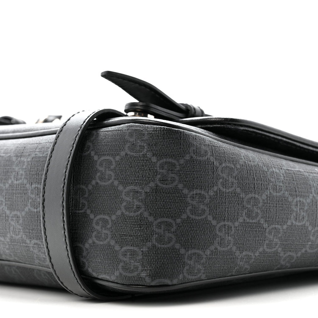 GG Supreme Monogram Textured Dollar Calfskin Retro Interlocking G Flap Messenger Bag Black