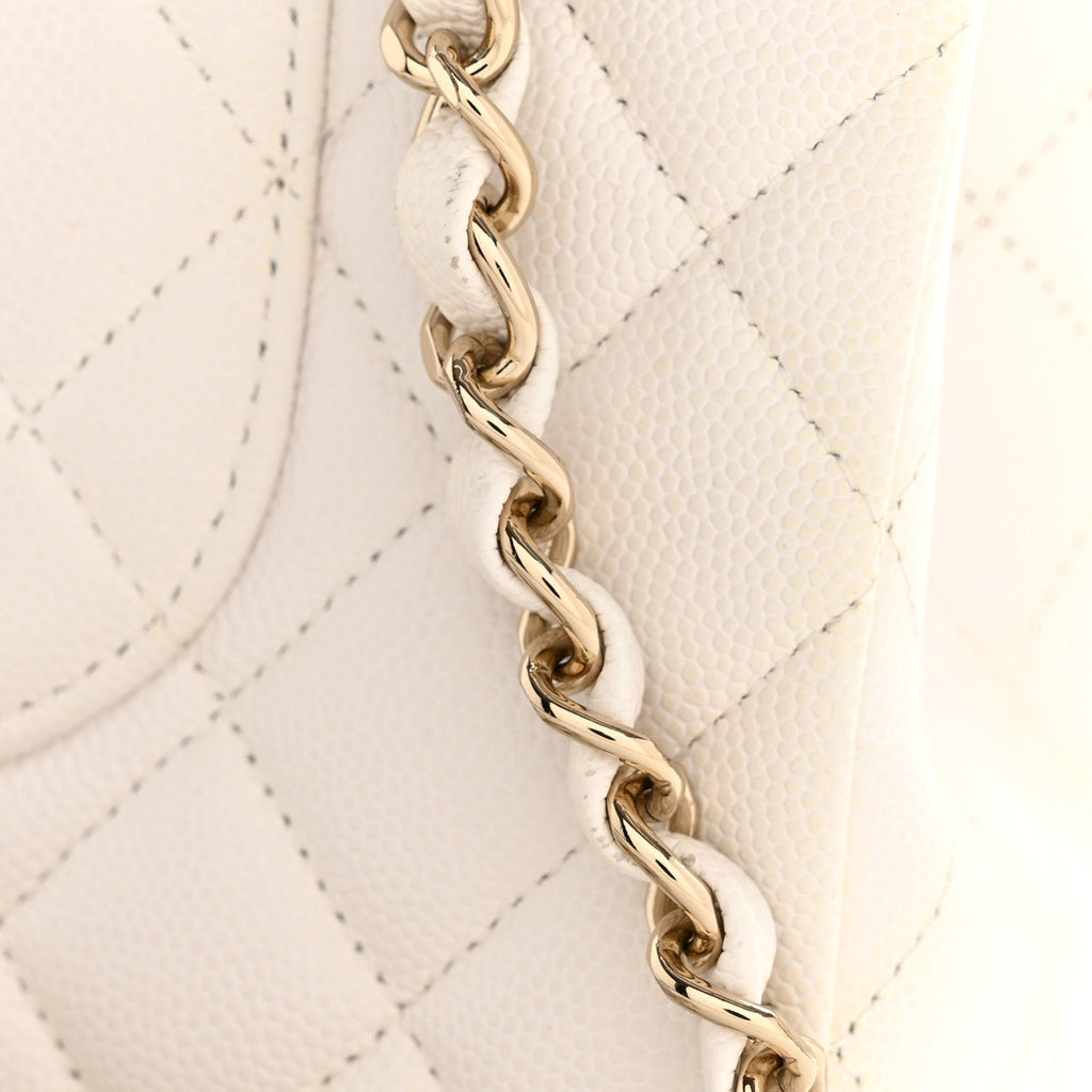 Caviar Quilted Medium Double Flap White