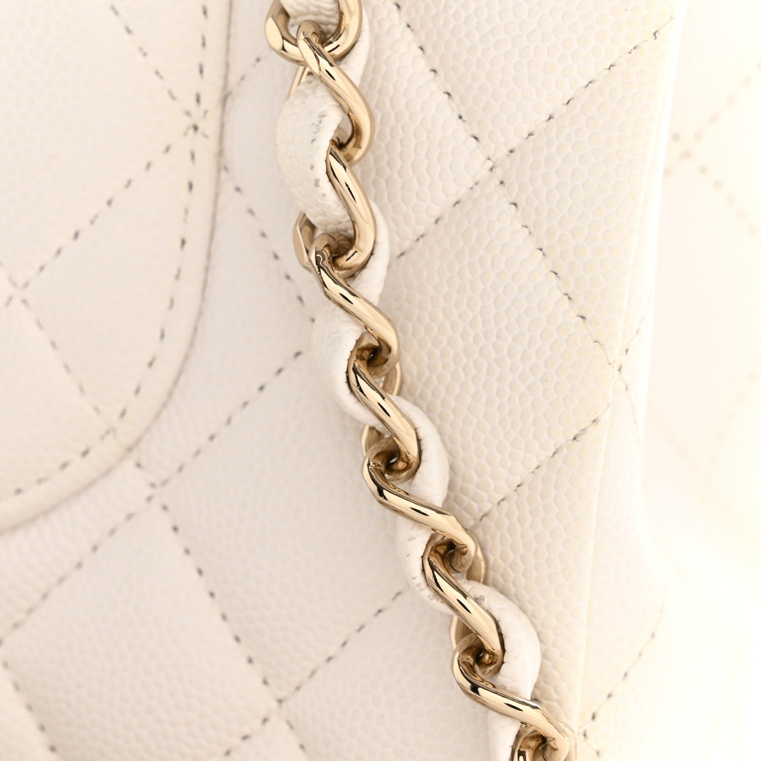 Caviar Quilted Medium Double Flap White