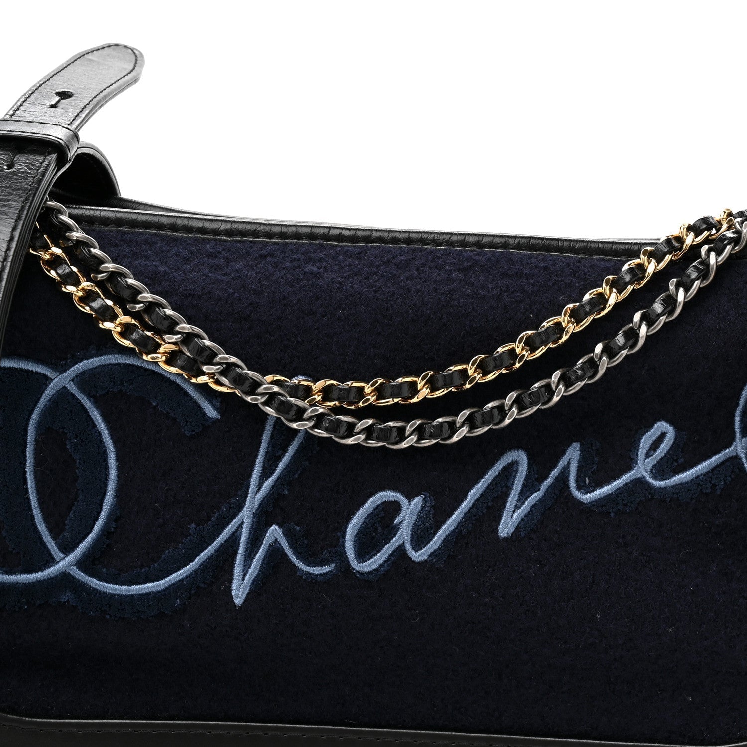Calfskin Wool Embroidered Paris Hamburg Medium Gabrielle Hobo Dark Navy Blue