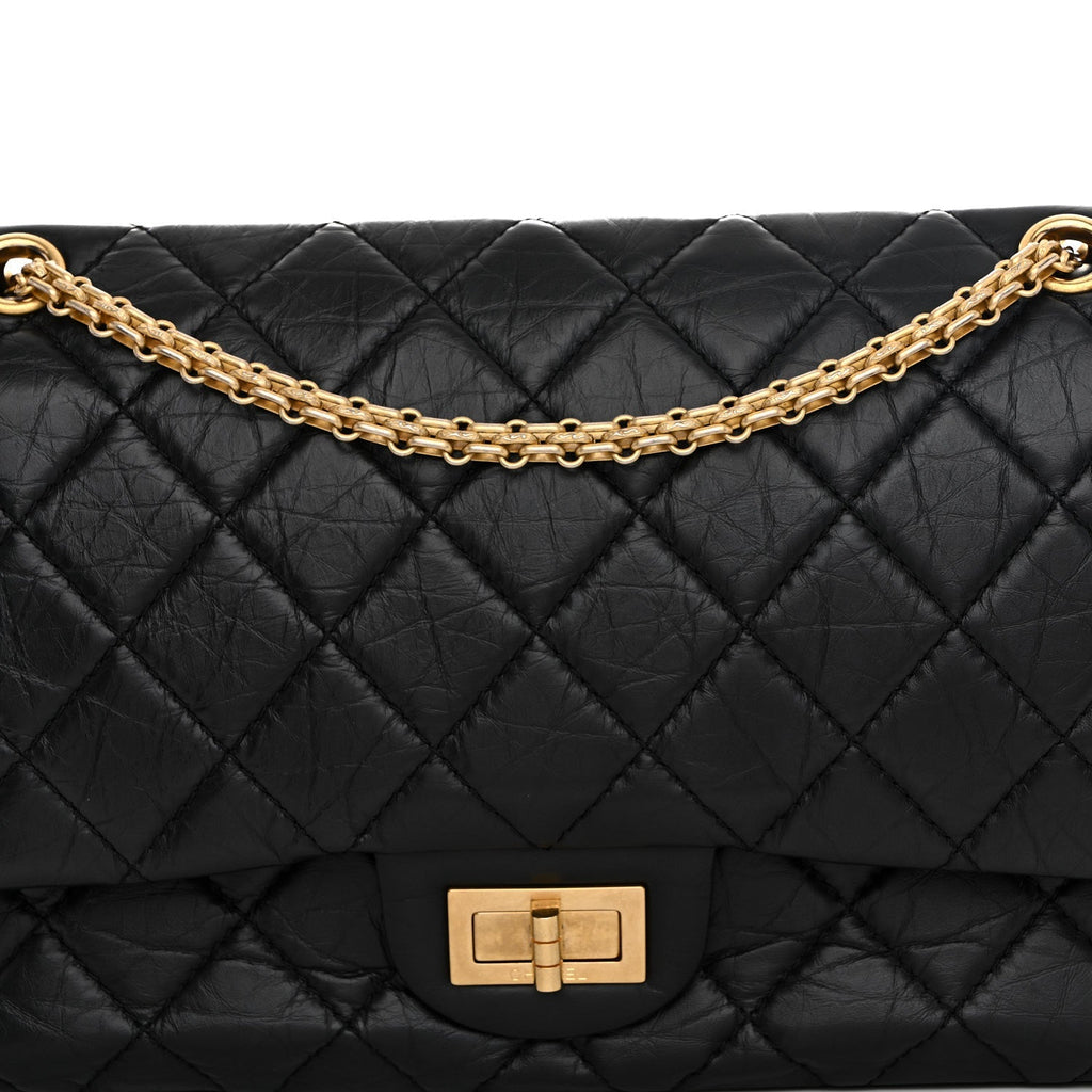 Aged Calfskin Quilted 2.55 Reissue 227 Flap Black