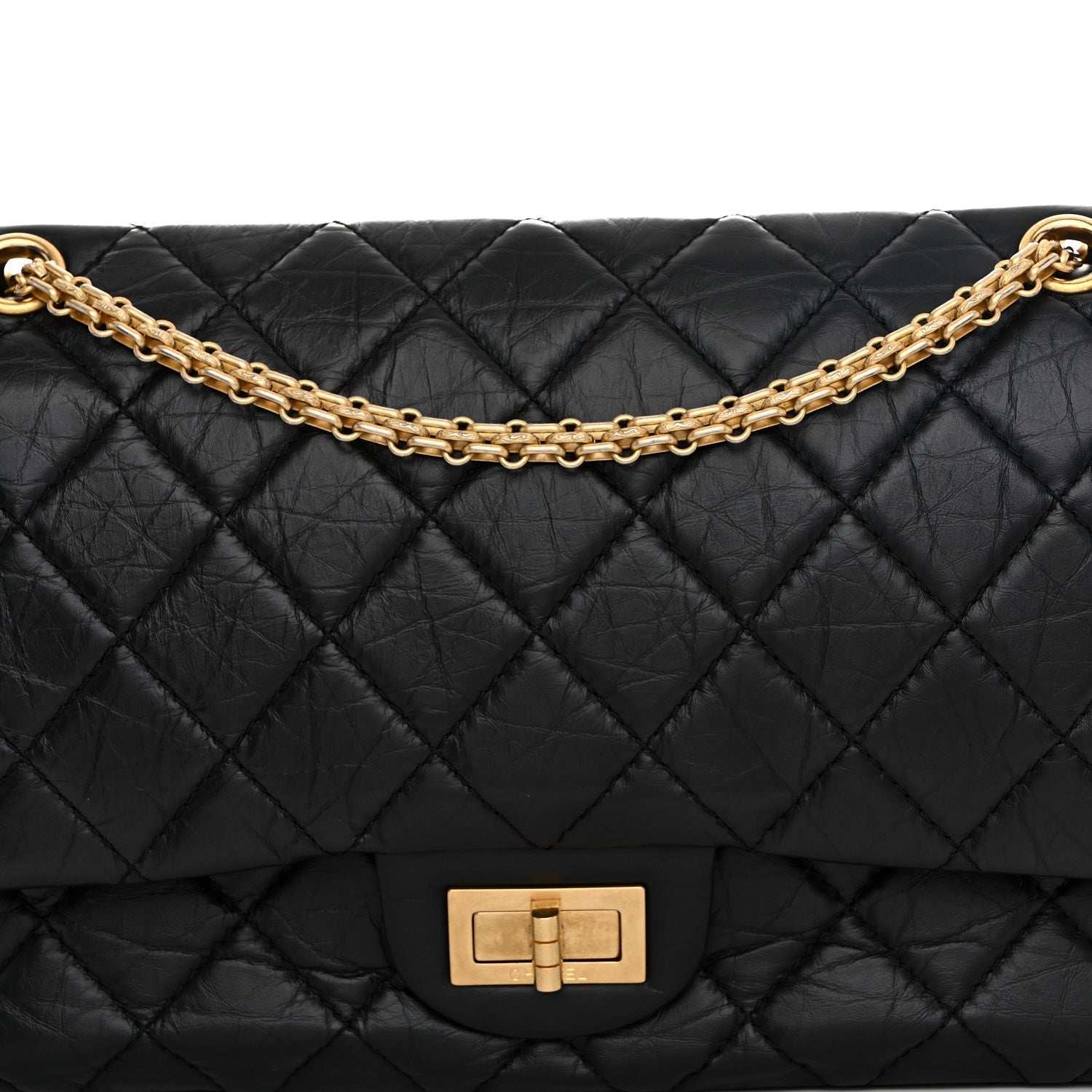 Aged Calfskin Quilted 2.55 Reissue 227 Flap Black