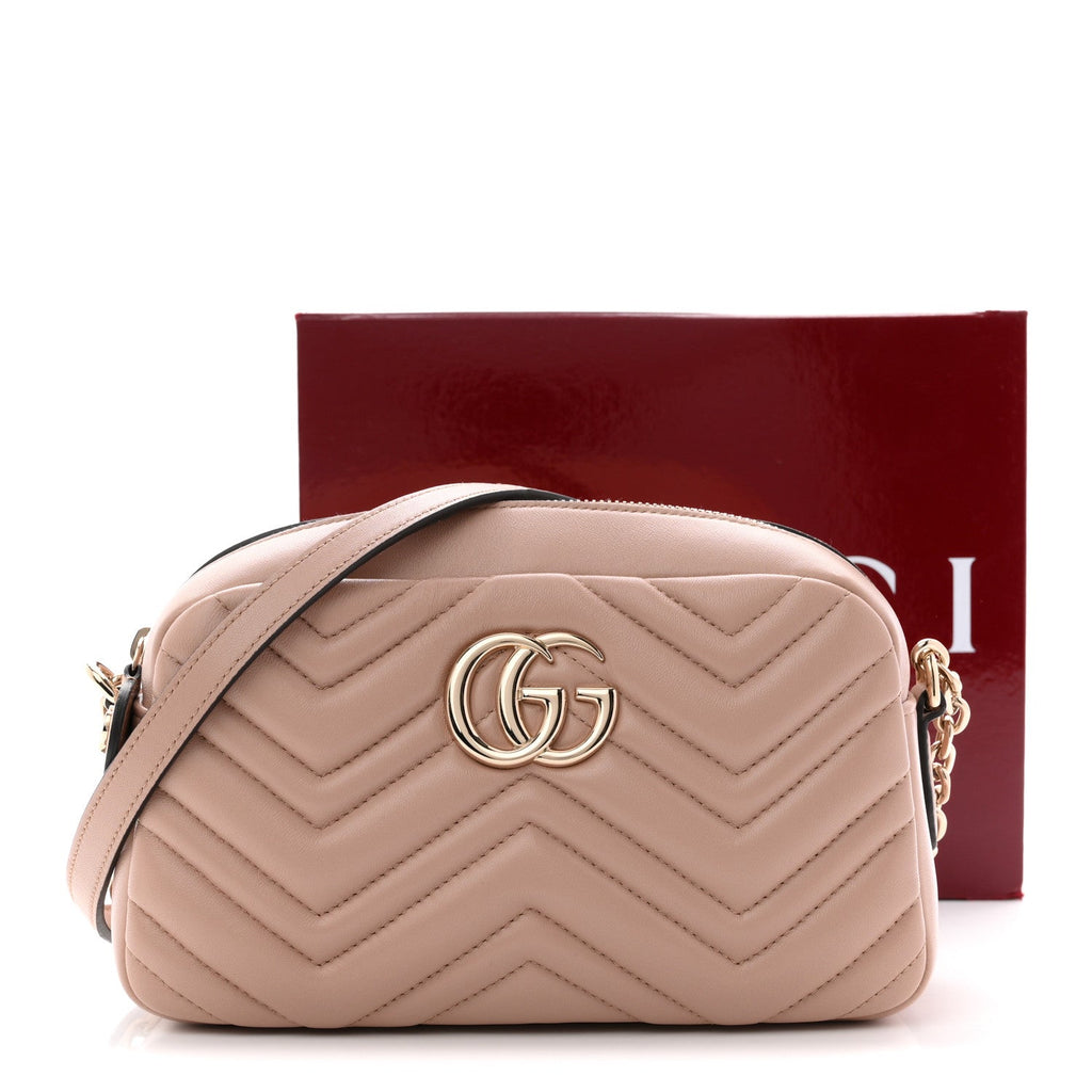Calfskin Matelasse Small GG Marmont Camera Bag Pink Beige
