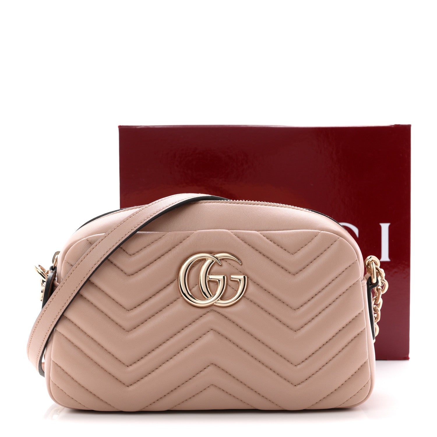 Calfskin Matelasse Small GG Marmont Camera Bag Pink Beige