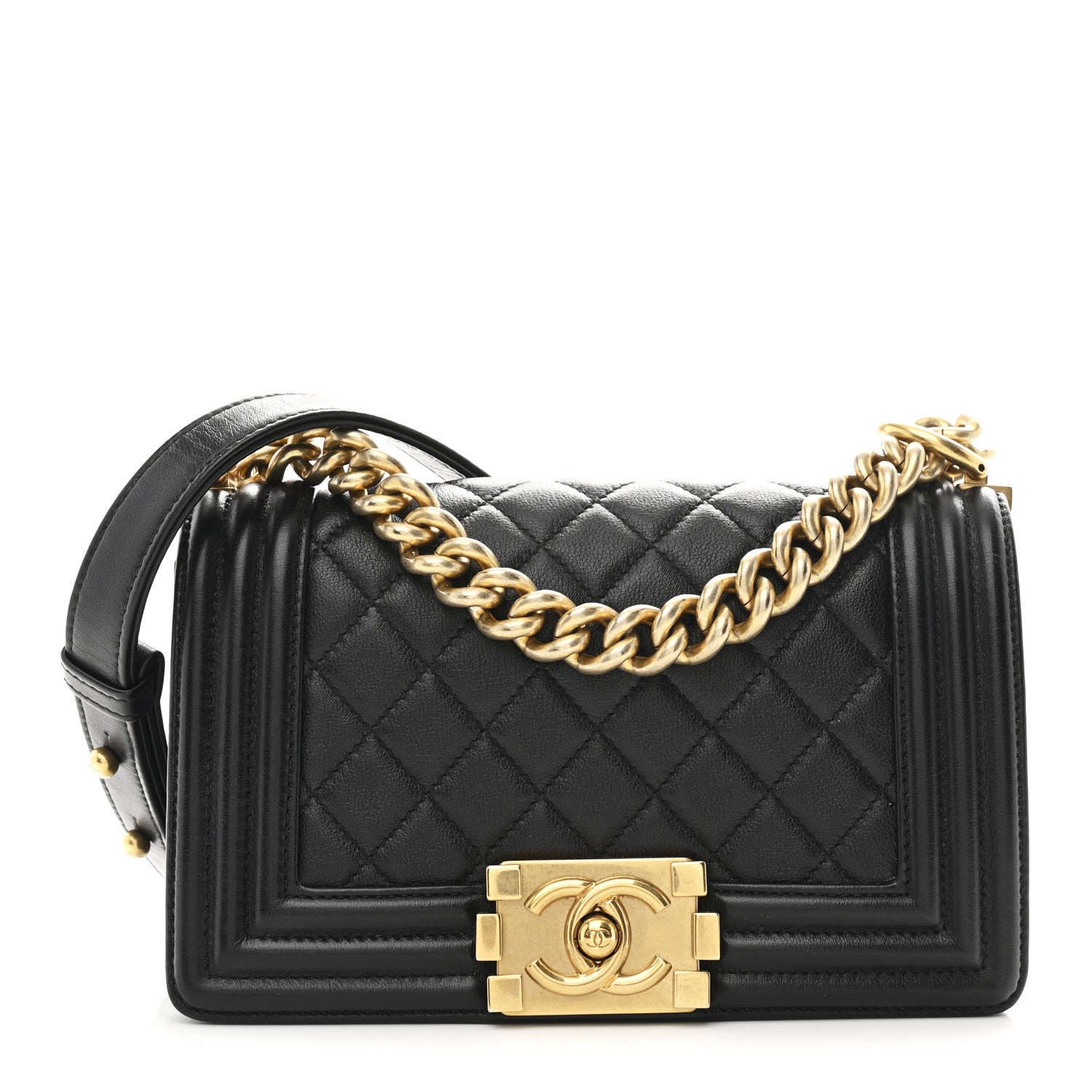 Calfskin Quilted Small Boy Flap Black