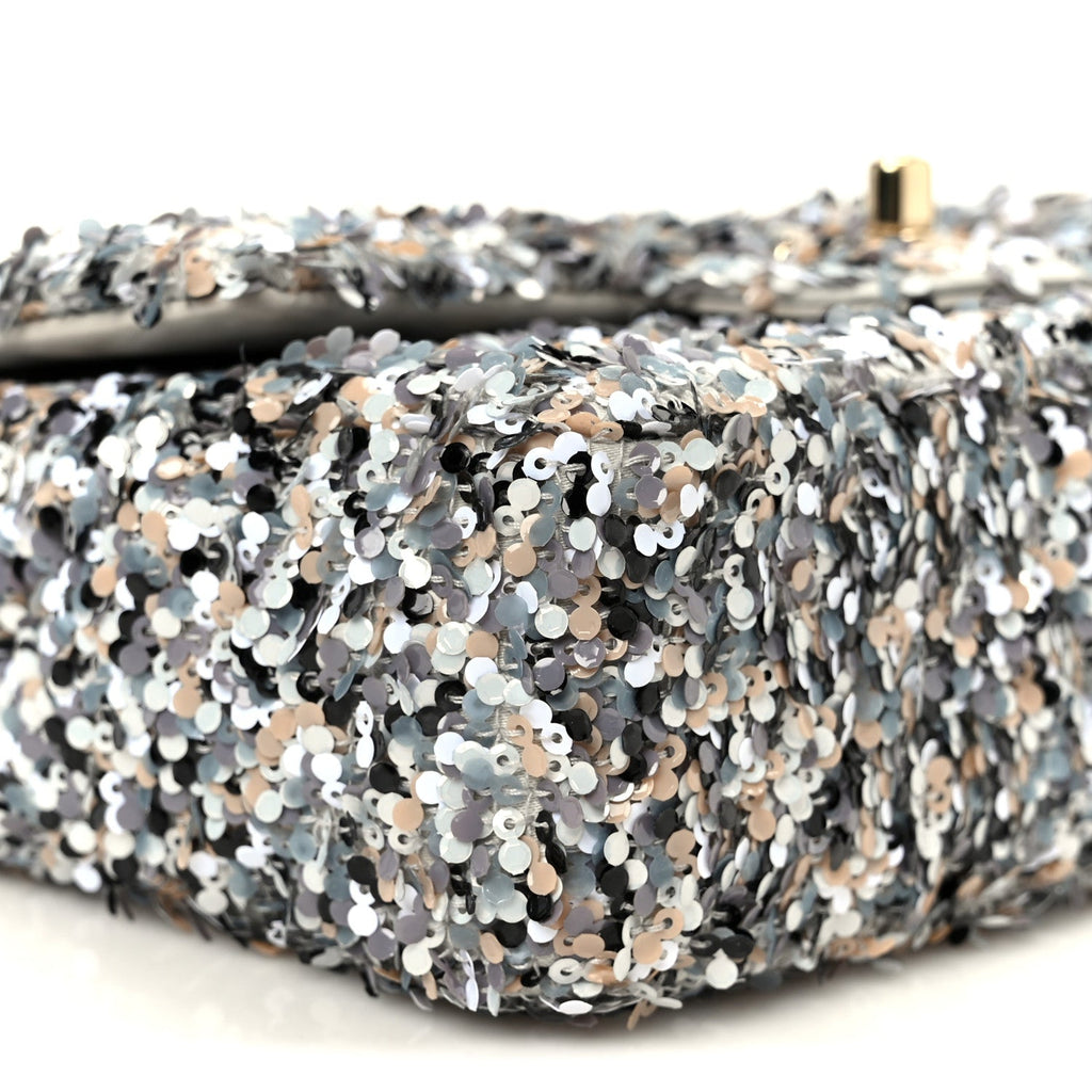 Sequin Mini Flap Gray Black White Pearly White