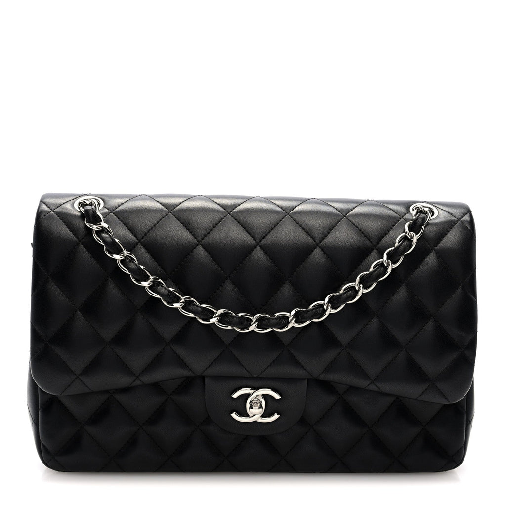 Lambskin Quilted Jumbo Double Flap Black