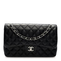Lambskin Quilted Jumbo Double Flap Black