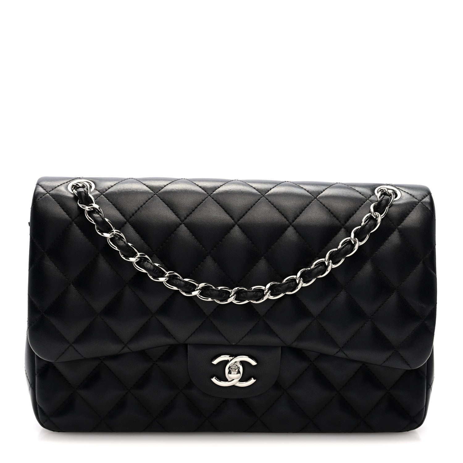 Lambskin Quilted Jumbo Double Flap Black