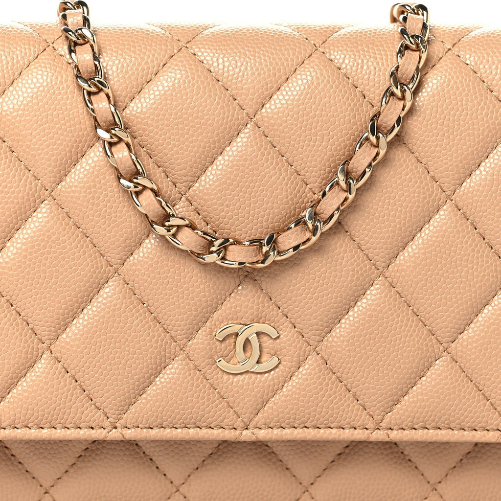 Caviar Quilted Wallet on Chain WOC Beige