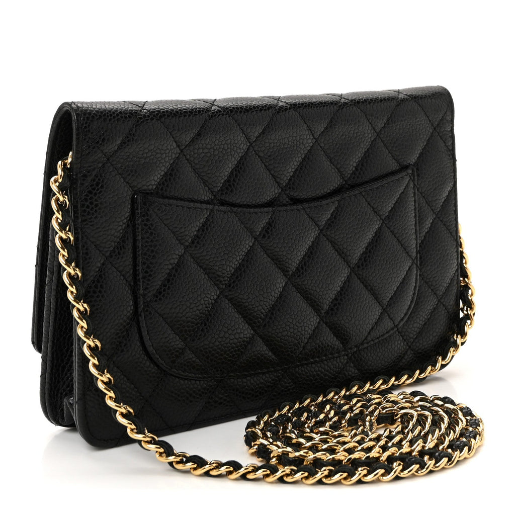 Caviar Quilted Wallet on Chain WOC Black