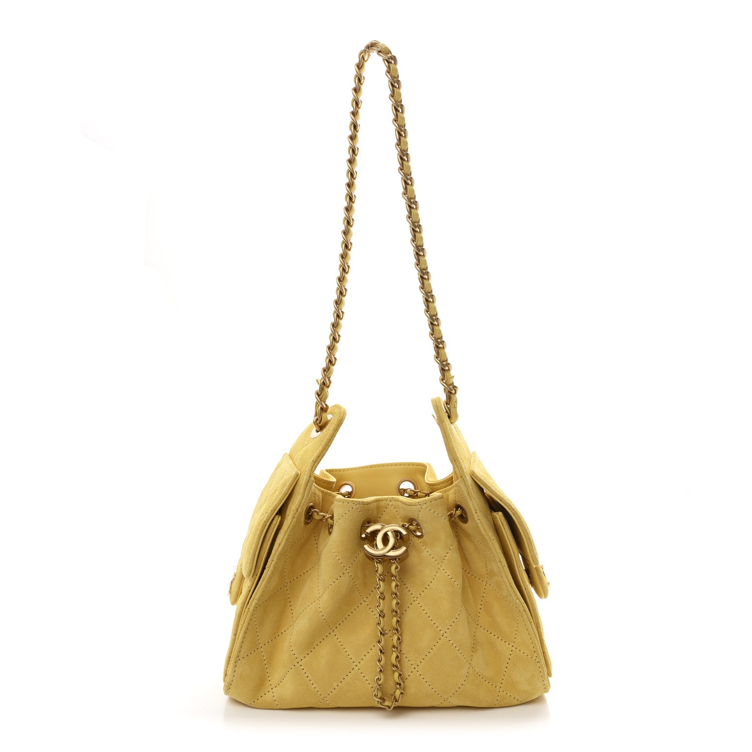 Suede Quilted Mini Chanel 25 Handbag Yellow