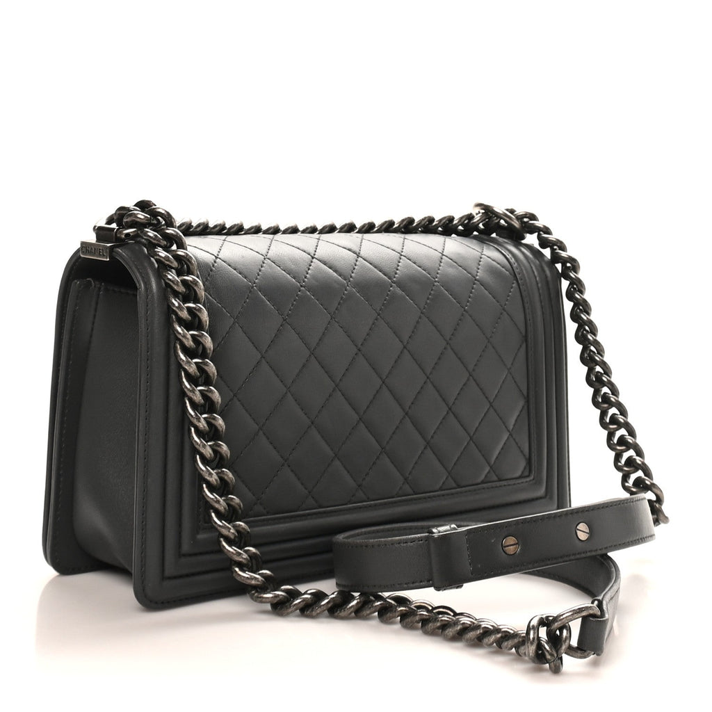 Lambskin Quilted Medium Boy Flap Dark Grey
