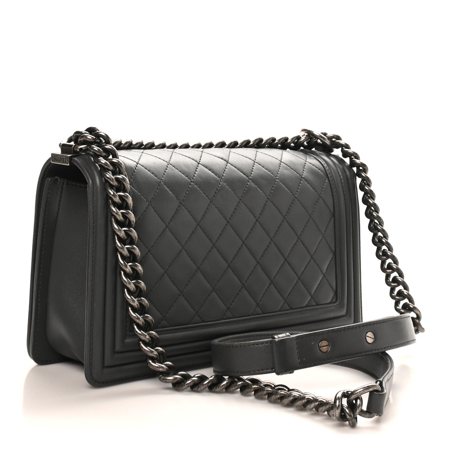 Lambskin Quilted Medium Boy Flap Dark Grey