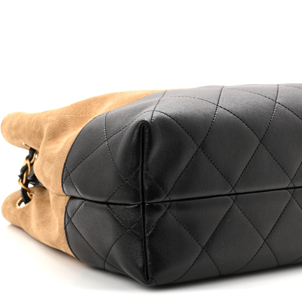 Suede Calfskin Shiny Lambskin Quilted Small Coco Base Shopping Bag Beige Black