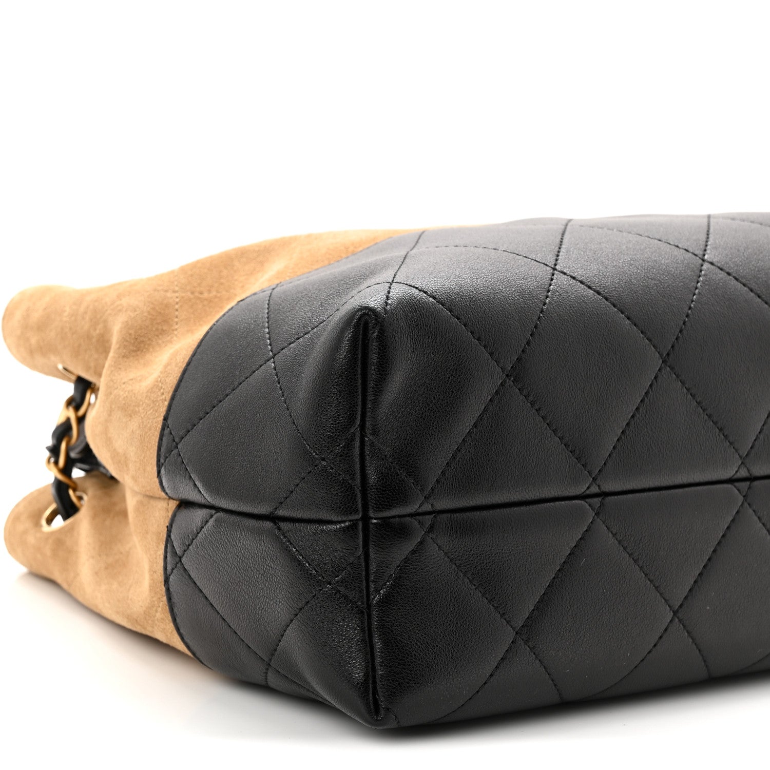 Suede Calfskin Shiny Lambskin Quilted Small Coco Base Shopping Bag Beige Black