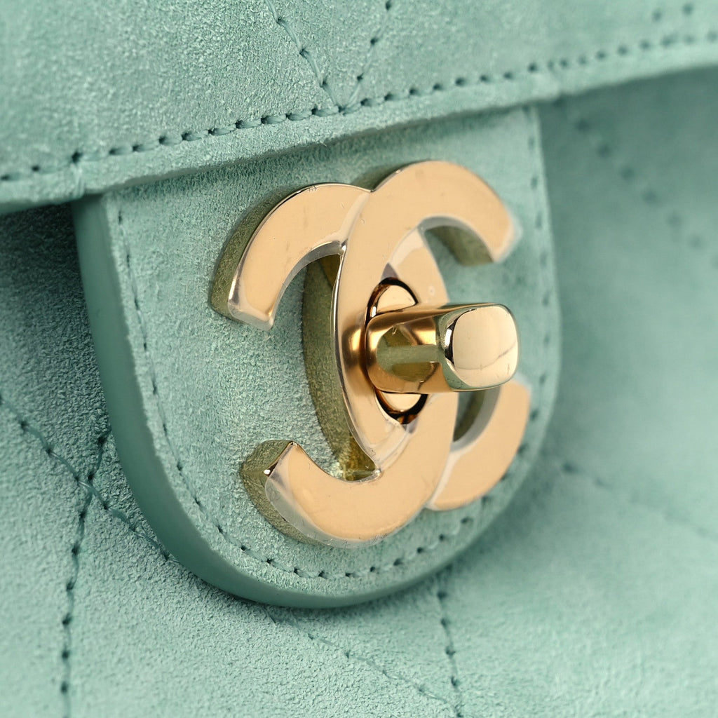 Suede Calfskin Small Souplissimo Maxi Flap Green