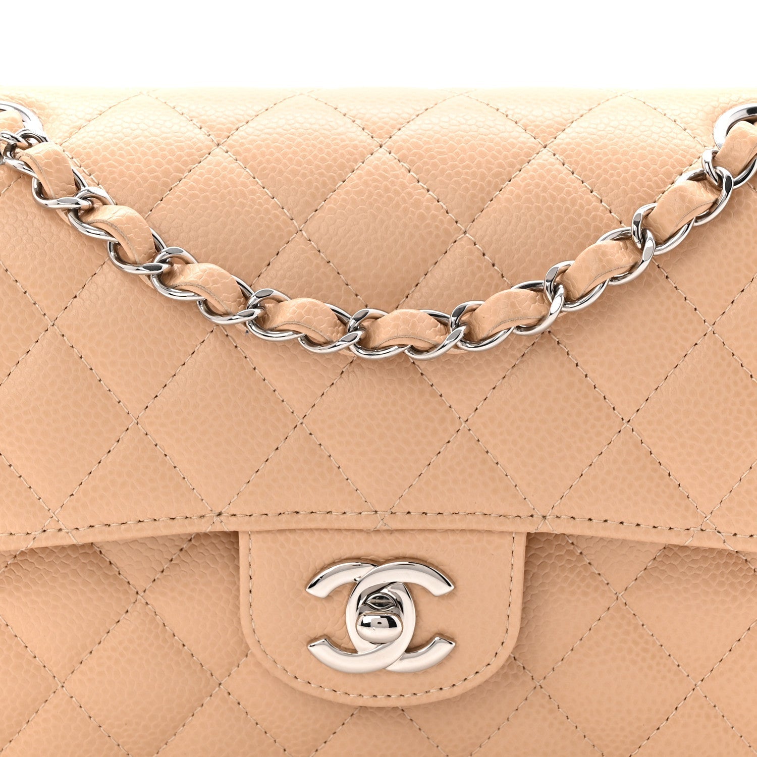 Caviar Quilted Small Double Flap Beige